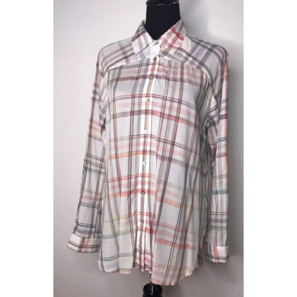Love Stitch Womens Deja Button Up Shirt Multicolor Plaid Long Sleeve‎ Cuff S New